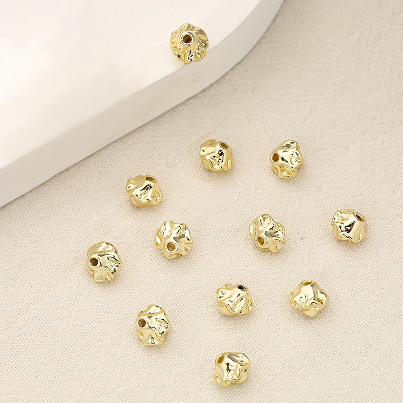 10pcs Spacer Beads Brass Wrinkle  Surface Silver Gold Color Plated Diy Bracelet Necklace Findings Handmade Jewelry Making