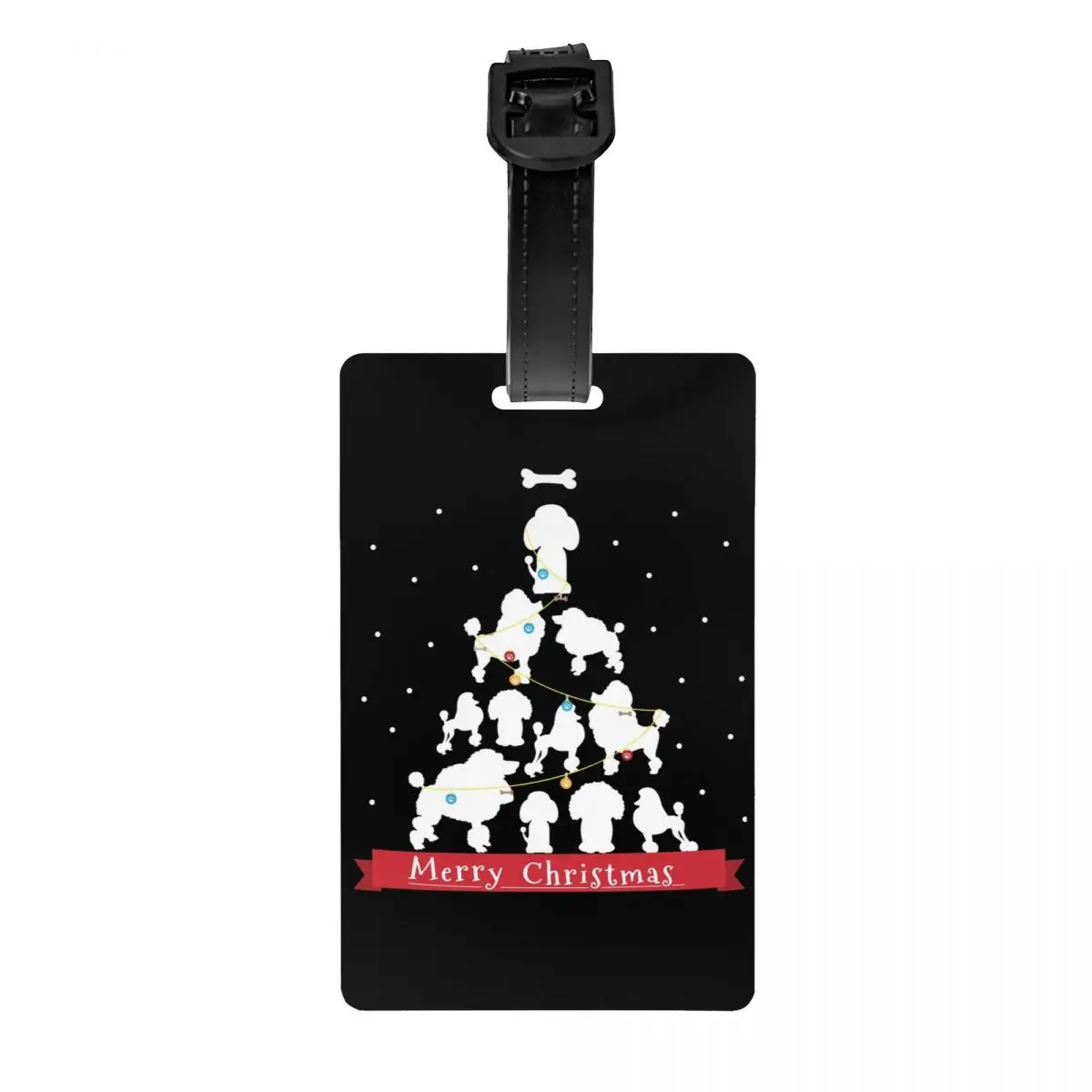 Custom Poodle Christmas Tree Gift Luggage Tag Privacy Protection Pudel Caniche Baggage Tags Travel Bag Labels Suitcase