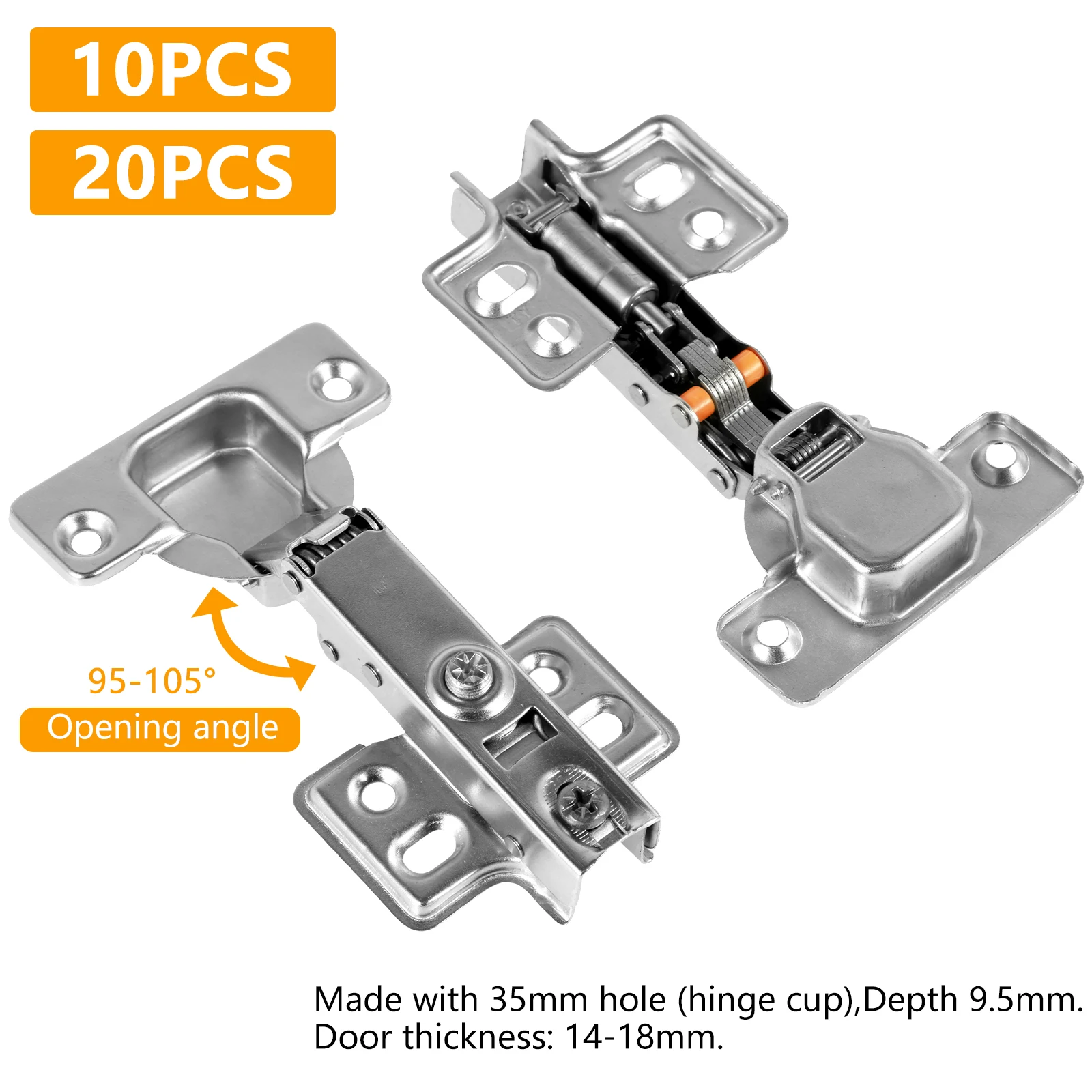 10/20 Pcs Hinges Cold Rolled Steel Hydraulic Cabinet Door Hinge Damper Buffer Soft Quiet Closing for all Cupboard Furniture