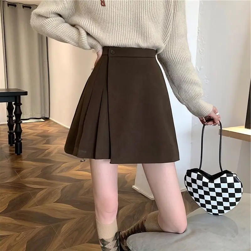 

autumn and winter woolen pure color irregular minority pleated short skirt pear shape large size winter sweater skirt