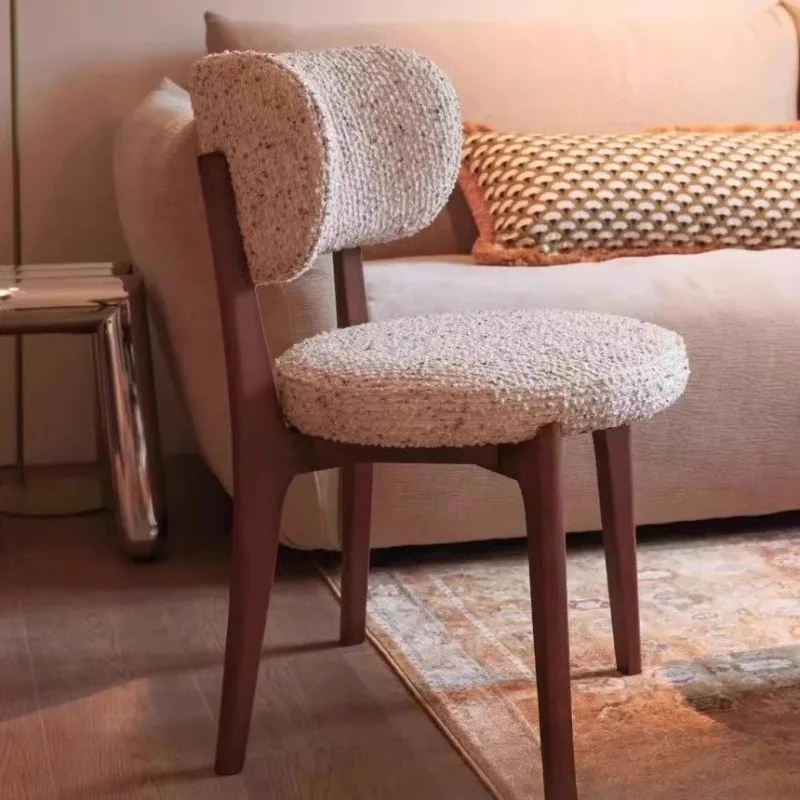 

Nordic solid wood dining chair creamy light luxury high-end living room dining room modern simple makeup chair