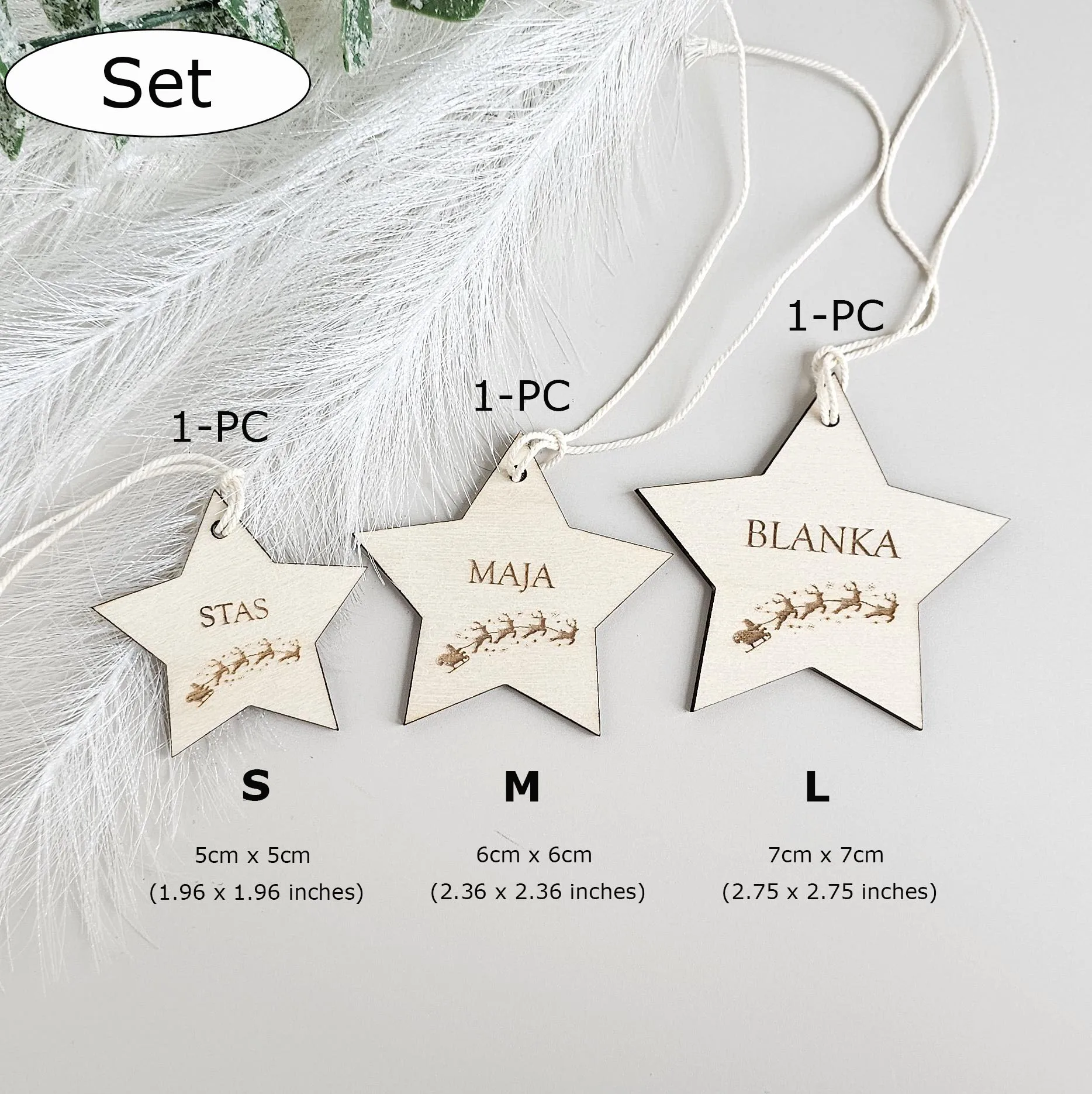 3-PC Christmas Custom Wooden Star-Shaped Ornaments Personalized Gift Christmas Tree Decorations Multi-Purpose Souvenir Bookmarks