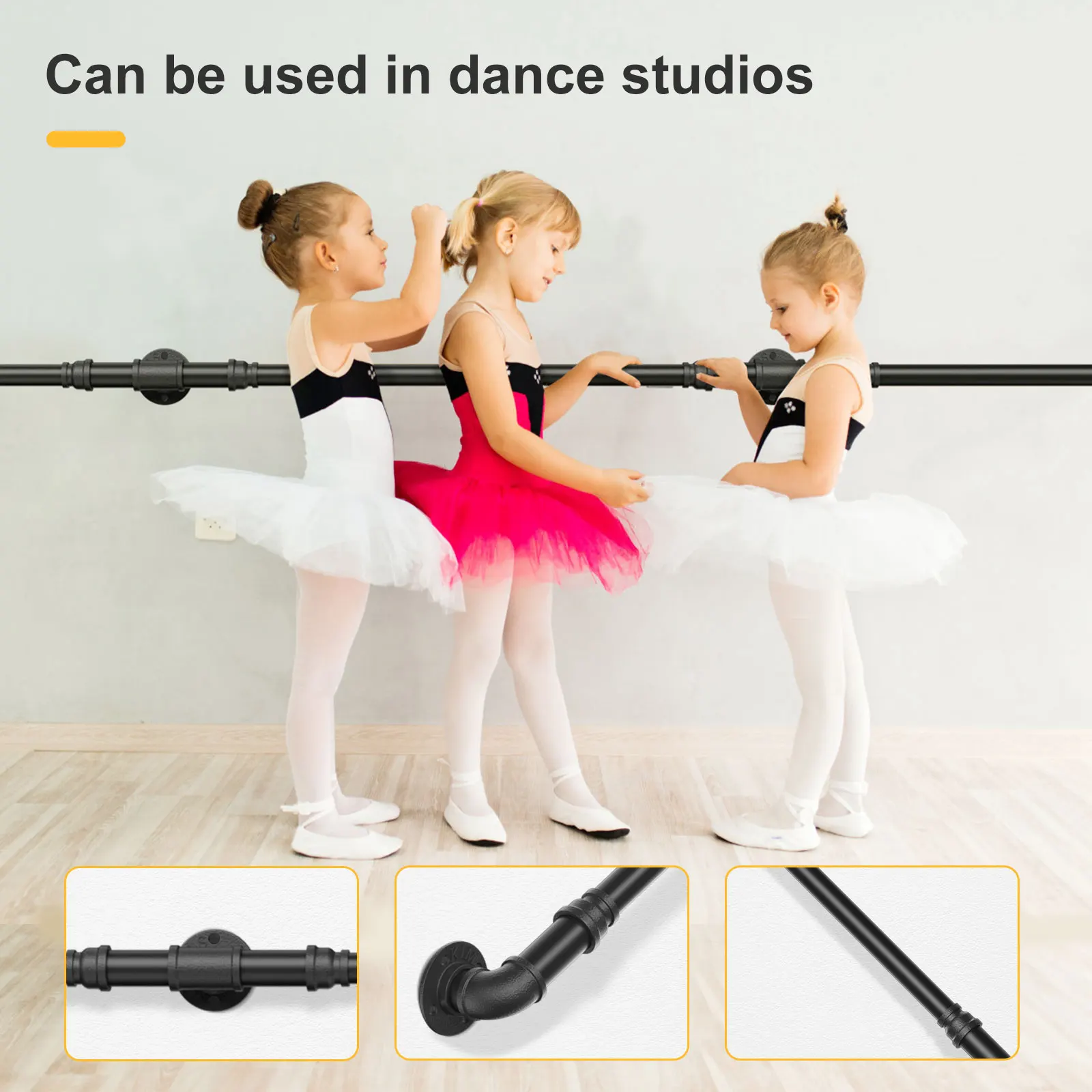 3,2+4cm-3M wandmontagestang, 3-delig, industriële ijzeren zoldertrapleuning roestvrijstalen zwarte buisrail binnentrapbelasting