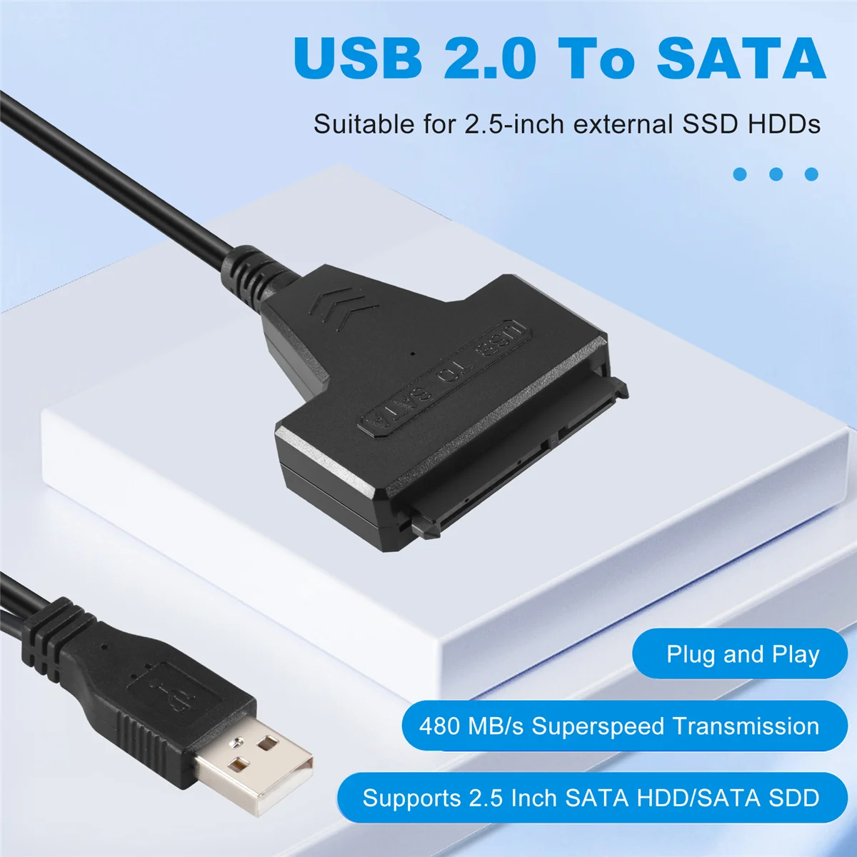 Cable adaptador USB2.0 a SATA, 48cm para SSD externo HDD de 2,5 pulgadas