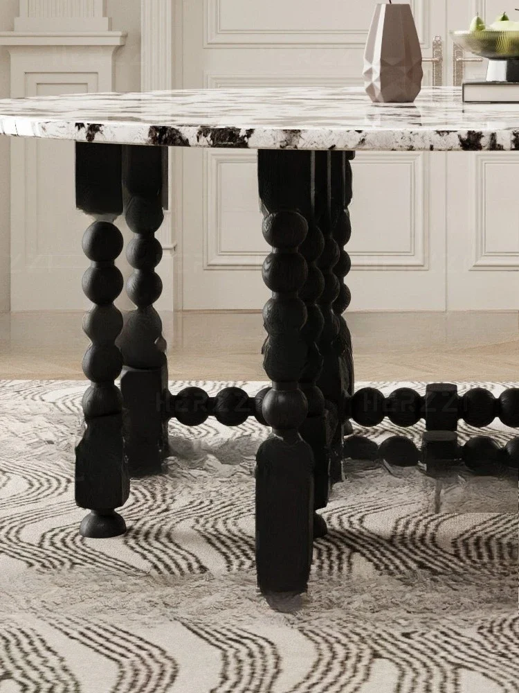 Natural luxury stone imported ash wood pure solid wood dining table marble round table