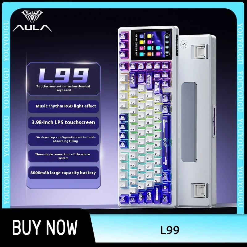 AULA L99 Mechanical Keyboard 3.98 inches Screen Three Mode RGB Gaming Keyboard Gasket Hot Swap 8000mAh PC Gamer Accessory Gift