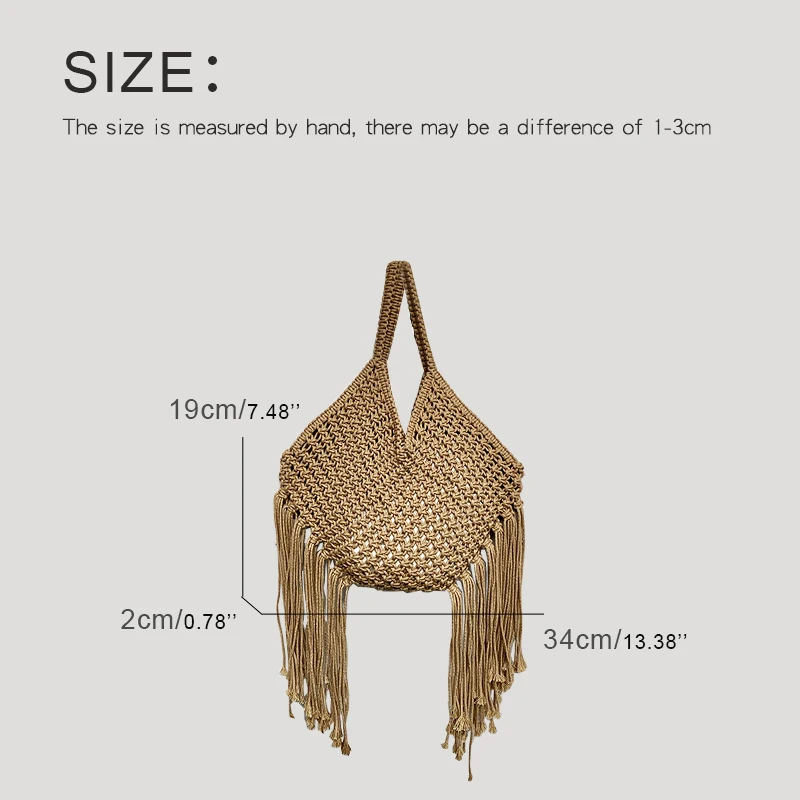 Bohemian Beach Bags For Women Luxury Designer Handbags Purses 2024 New In Polyester Rope Braided Tassel Hollow Underarm Shoulder