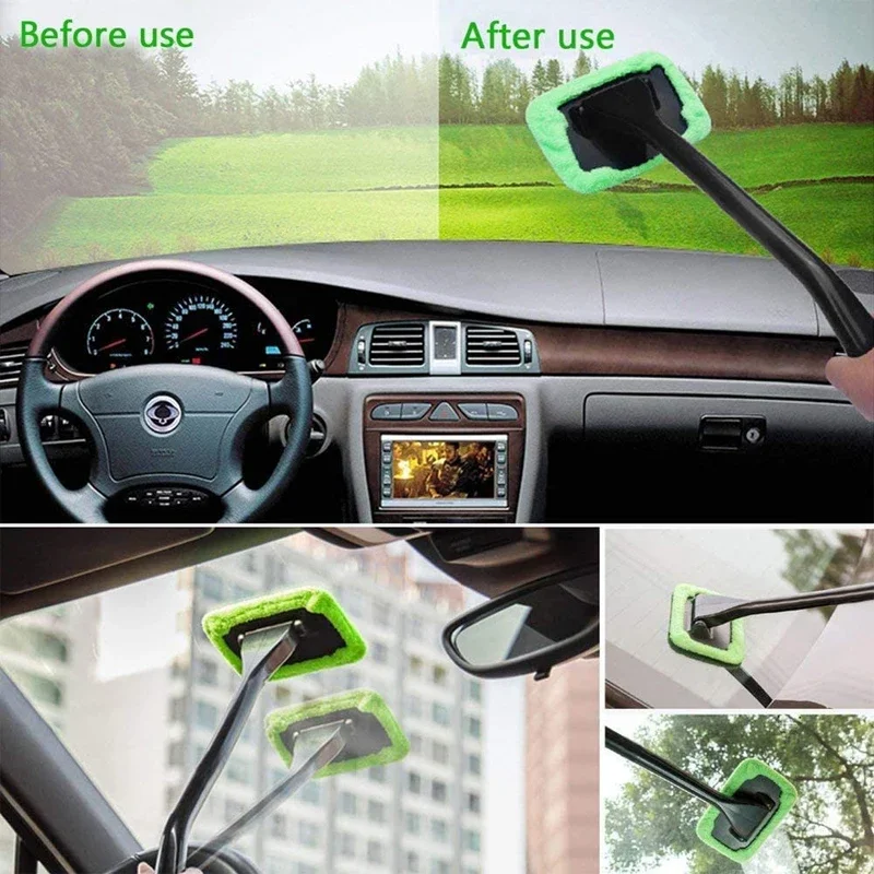 NEW Car Window Cleaner Brush Kit Windshield Cleaning Wash Tool Inside Interior Auto Glass Wiper with Long Handle Car Accessories