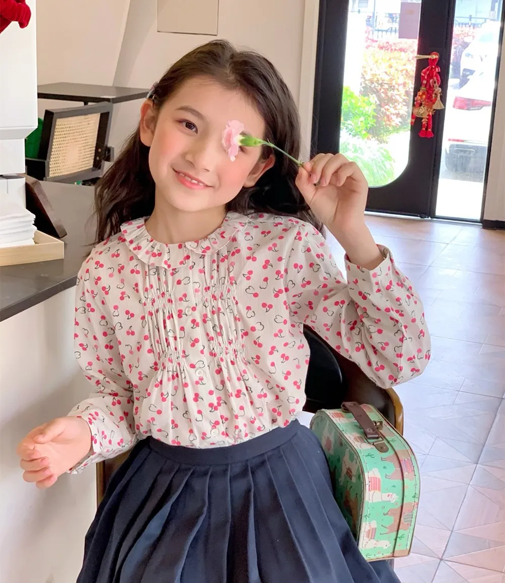 

Autumn kids girls clothes baby tops lovely girls t-shirts Love cherry pattern printed Blouse casual baby girl clothes