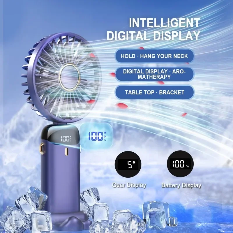Small Cooler Mini Fan Foldable Handle Fan Adjuster Portable Mobile Phone Holder Battery Display Dedicated To Summer Home Desk view 5