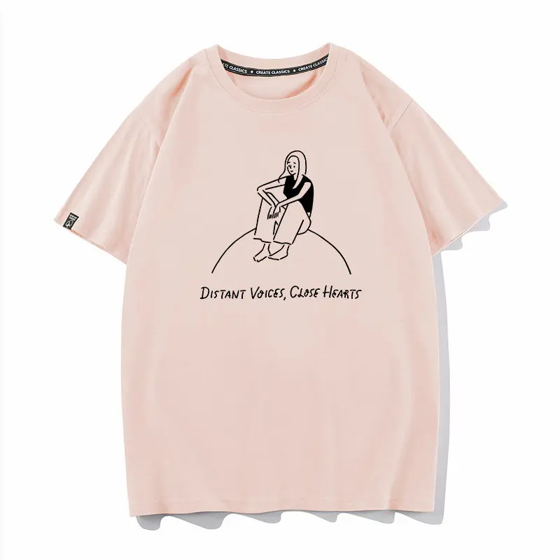 English Line Figurine Printed Pure Cotton Short Sleeve T-shirt Men's And Women's Fashion Trend Casual Top for Summer