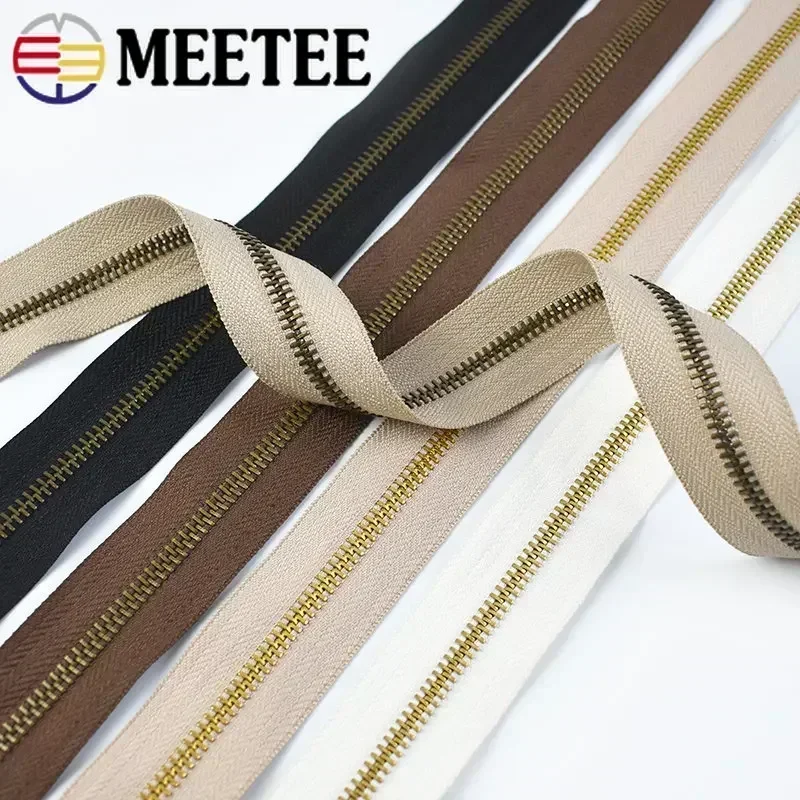 1/2/3Meters Meetee 5# Metal Zipper By The Meter Garment Shoes Zippers Sewing Bag Clothes Zips Repair Kit DIY Tailor Accessories