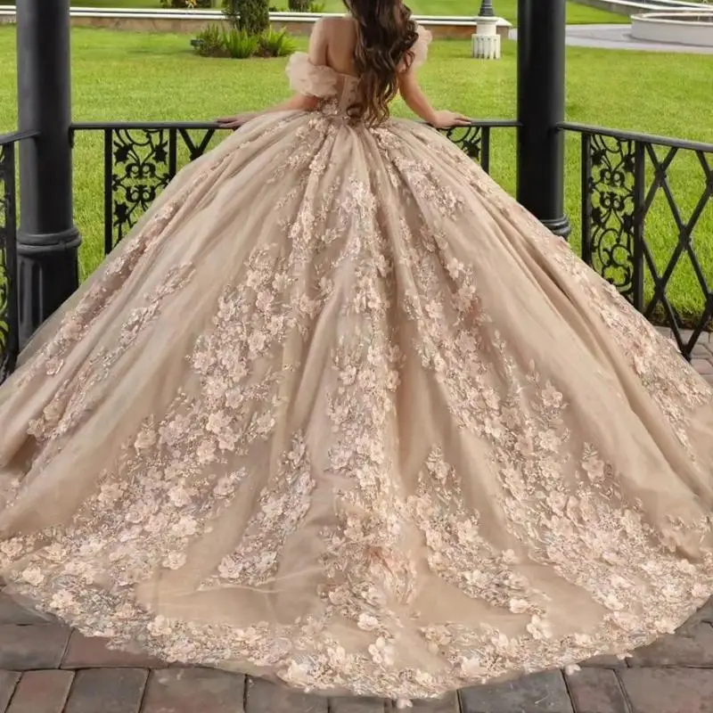 Customized Charming Luxury Women Party Prom Dresses Flower Applique Ball Gown Occasion Formal Wear vestidos de 15 quinceañera