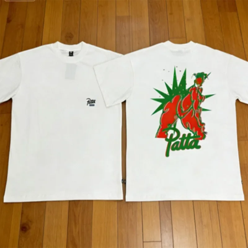 New Arrival Patta Red Green Abstract Print T-Shirt Men Oversized Streetwear Short Sleeve Tops