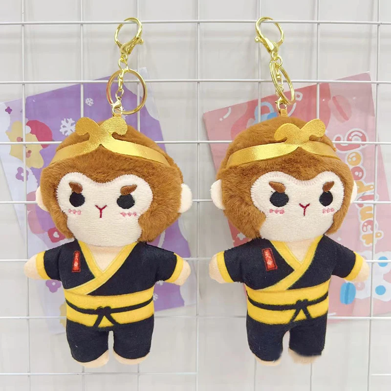 16cm Cute Cartoon Black Wukong Myth Plush Doll Keychain Pendant Toys Kawaii Car Key Ring Bag Backpack Decoration Accessories