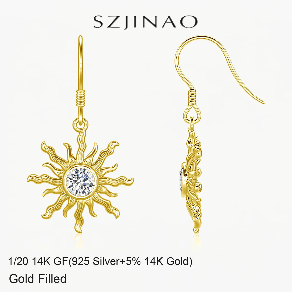Bohemian Moissanite Sun Earrings 14K Gold Filled Amethyst Natural Blue Topaz Drop Earring for Women's Vacations Fashion Jewelry