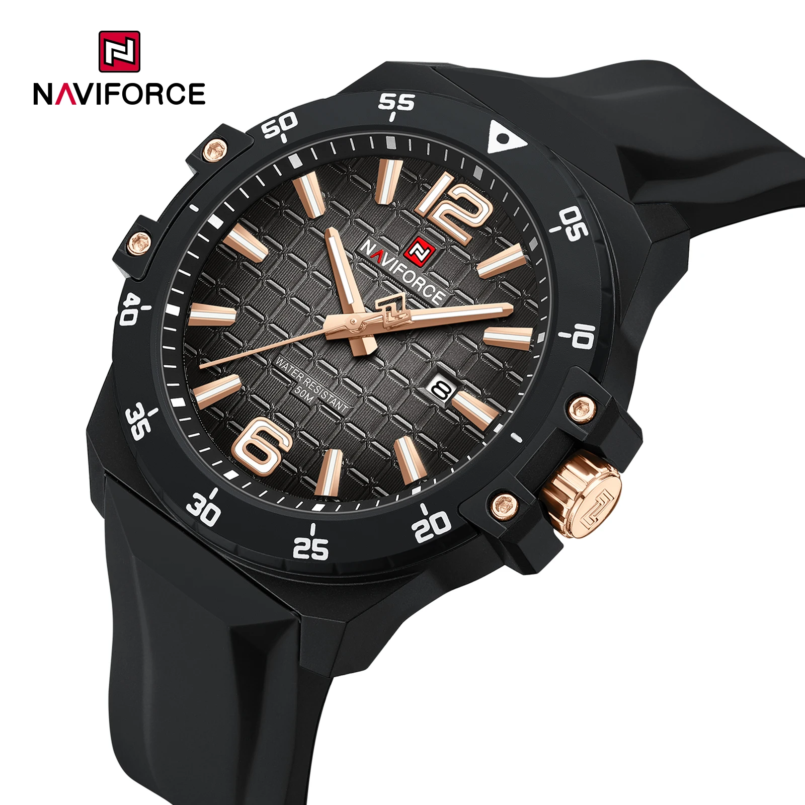 

NAVIFORCE NF7122 повседневные кварцевые часы для мужчин с календарем, светящийся водонепроницаемый силиконовый ремешок, спортивные мужские часы