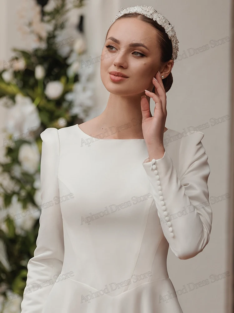 Skromne suknie ślubne w kształcie litery A, eleganckie suknie ślubne, szaty muzułmańskie, pełne rękawy, olśniewające, Vestidos De Novia 2026, szyte na miarę 2025