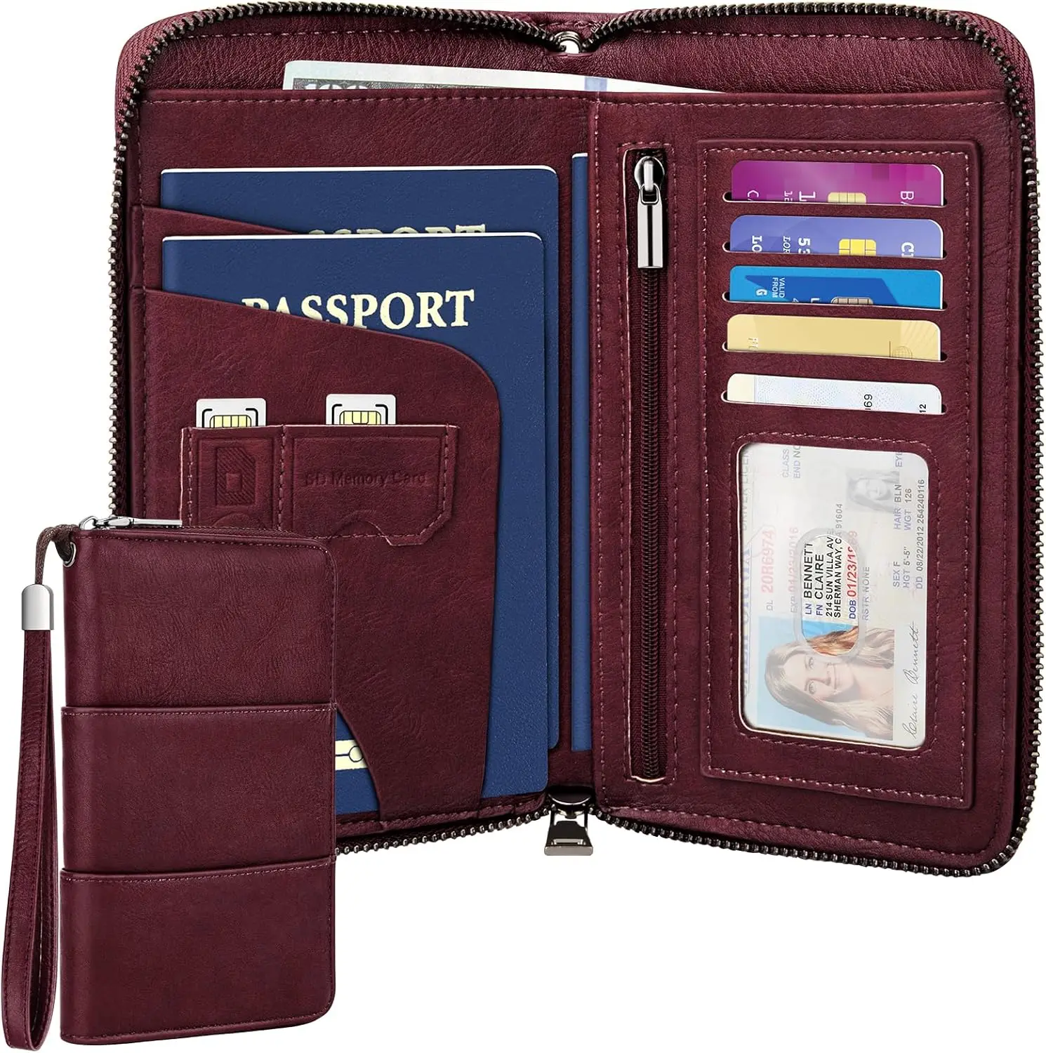 

RFID Blocking Passport Holder with Zipper, Multi-Layer Travel Document Organizer for Women and Men, PU Leather Wallet