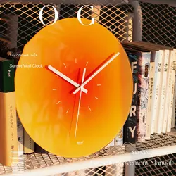 Nordic Style Gradient Sunset Wall Clock Light Luxury Living Room Punch-free Mute Glass Wall Hanging Clock Watch Home Decoration