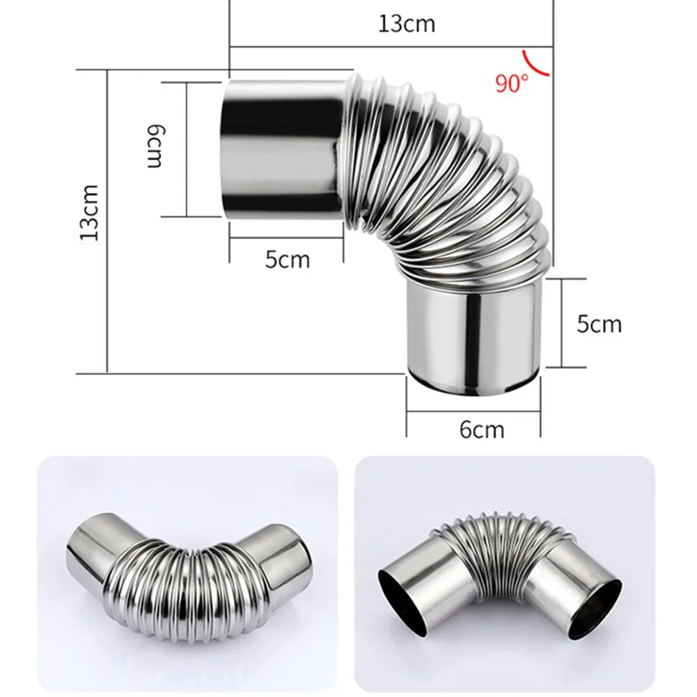 1pc Elbow Pipe 60/70/80mm Stainless-Steel 90 Degree Chimney Liner Bend 90° Multi Flue Stove Pipe For Outdoor Camping Accessories