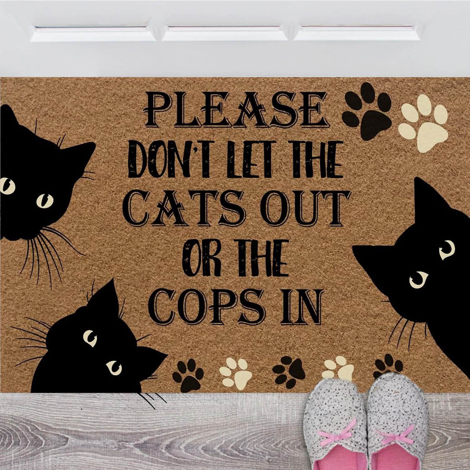 

Don't Let The Cat Out Or The Cops In Door Mat, Rubber, Non Slip Entryway Rug, Cat Lover Gift, Rude Doormat, Home Police Foot Mat