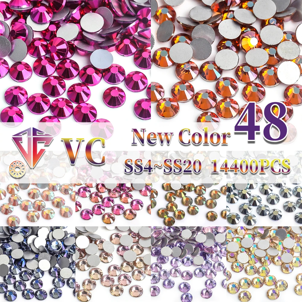 VC 14400Pcs SS4-SS20 New Color Wholesale High Quality Glass Crystal Rhinestones Flatback Stones Nail Art DIY Craft Decorations