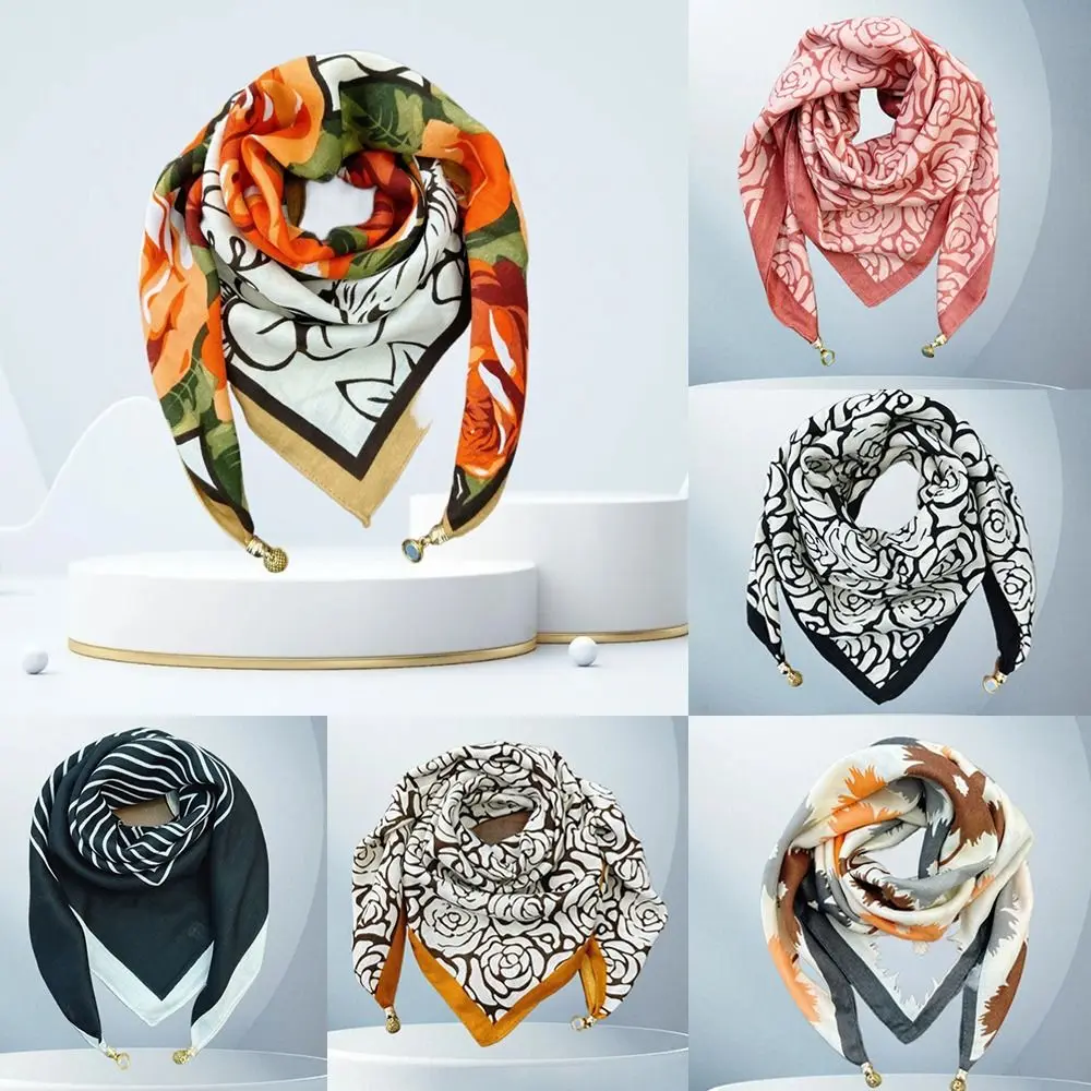 Fashion Satin Ladies Square Scarf Simple Soft Magnetic Buckle Scarf Elegant Neck Protection Cross Neckerchief for Women