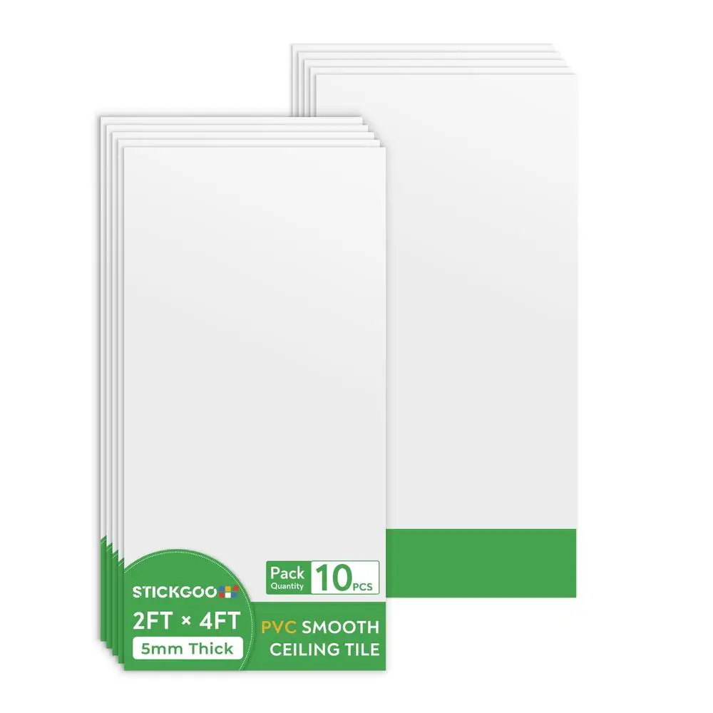 Fire-Rated White PVC Ceiling Tiles 2ft x 4ft Smooth Waterproof Drop-In Panels 24 x 48in 10 Pack Easy Installation Square Edge