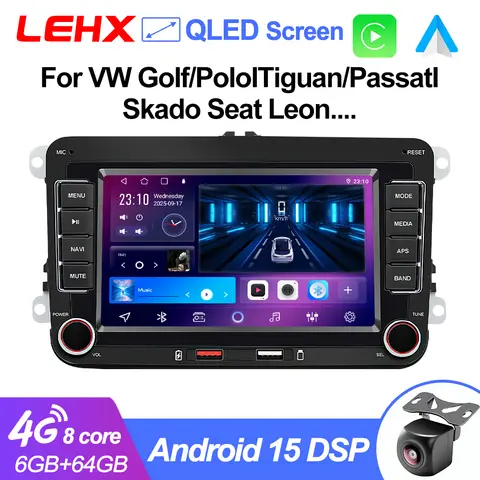 LEHX 2din Android 15 Auto Car Radio Multimedia Carplay for Volkswagen VW Passat Golf Jetta Polo Skoda Stereo GPS  Autoradio