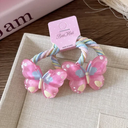 Imagen 2 del producto 2 uds lindas bandas para el cabello de mariposa para niñas niños cuerdas elásticas para el cabello sombreros de princesa accesorios coloridos para el cabello