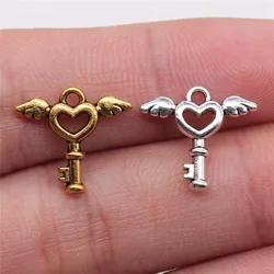 WYSIWYG 40pcs 15x14mm 3 Colors Antique Silver Color Antique Gold Color Angel Wings Key Heart Charms Pendant For Jewelry Making