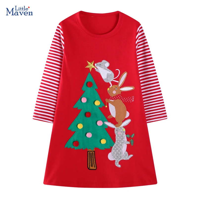 Little maven Children's Clothing Autumn Christmas Mouse Appliques Girl 2025 New Year Dress Spring Baby Girls Long Sleeve Dresses
