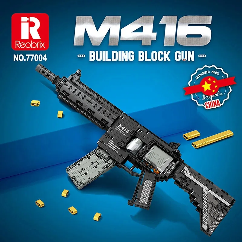 

1101pcs Military Building Block Gun M416 Model Capable of Firing Small Particle Assembly Bricks Collectible Toy Gift For Kid