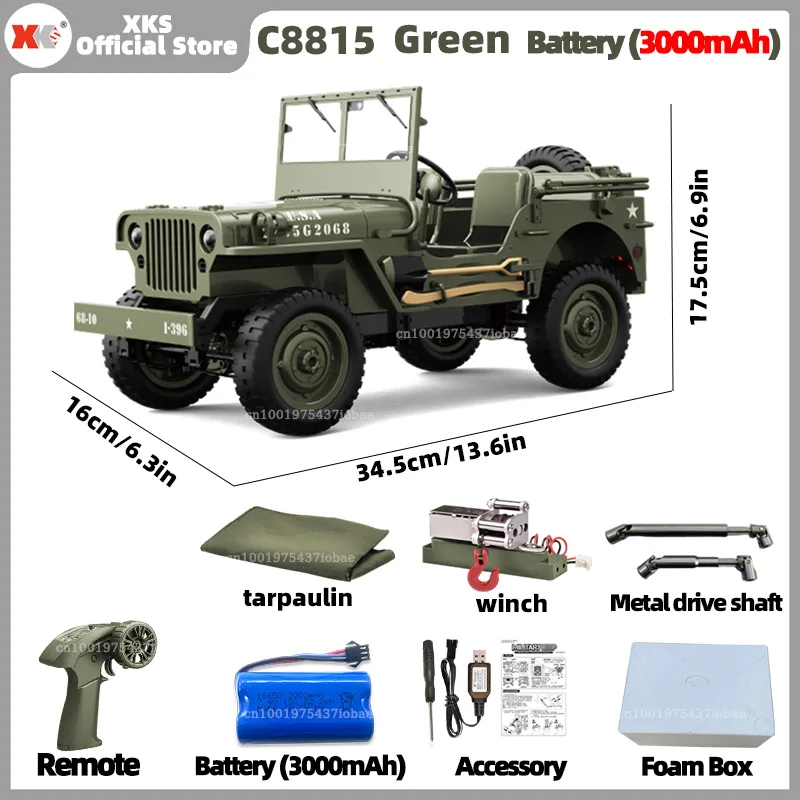 XKS JJRC C8815 1:10 Willys 1941MB schaal RC auto 2.4G 4WD afstandsbediening militair terreinwagen voor kinderen en volwassenen