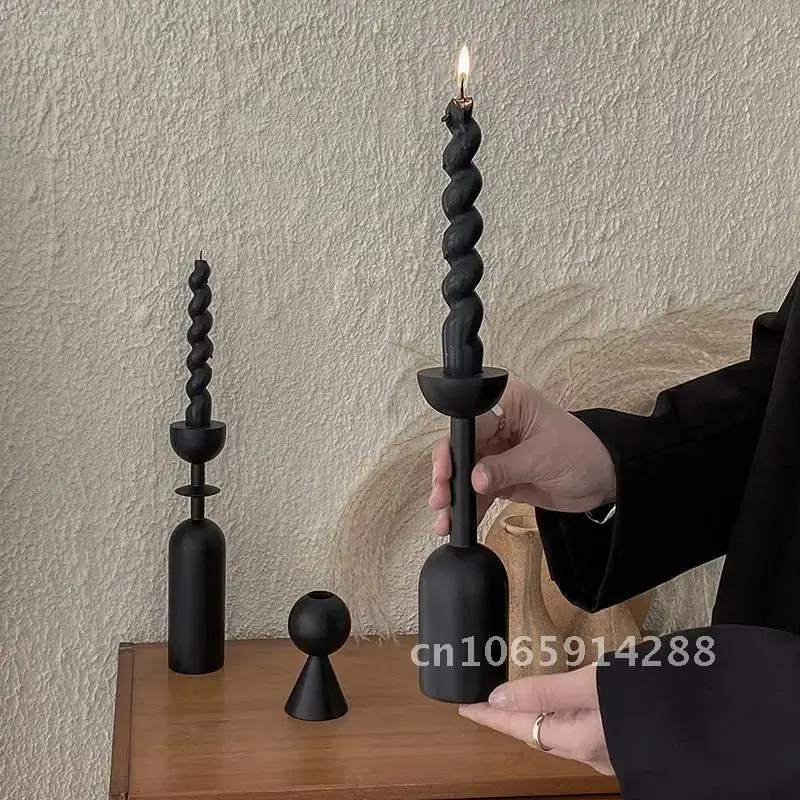

Candle Holder Room Decor Candles Holders Home Decoration Black Wooden Candlestick Living Room Bedroom Geometric Decorations