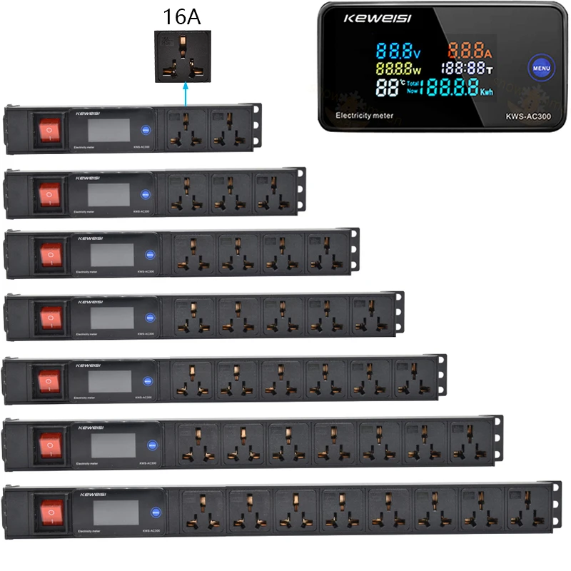 

PDU power strip network cabinet double break switch C14 input LCD AC voltmeter 16A socket, no extension cable