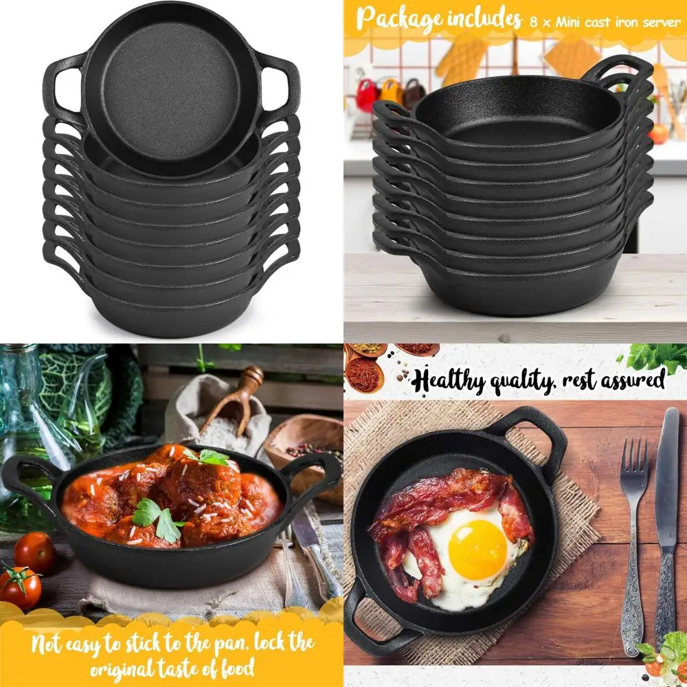 

Мини-чугунные навыки — небольшой набор Ramekin, квадратная кастрюля 6,3 дюйма, сейф для духовки, черная посуда для выпечки и сервировки