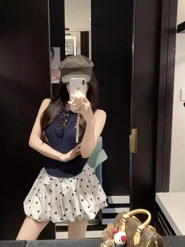 Spring 2026 High Waist Polka Dot Puffy Flower Bud Skirt Women's New Style Short Half-length Anti-exposure Fashionable Skirt
