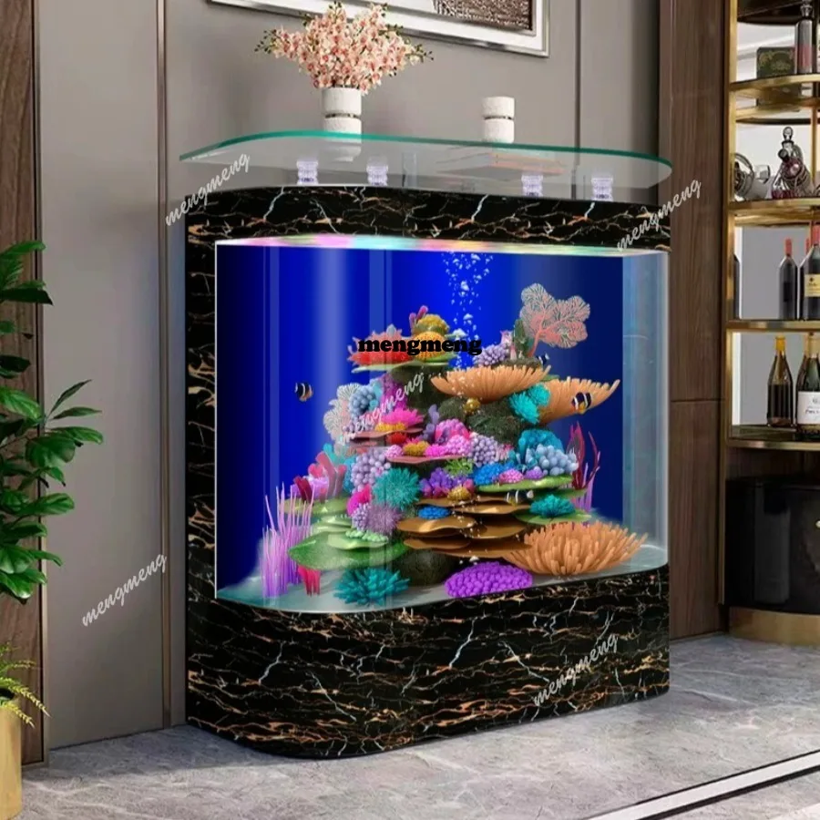 Simple double circular arc high definition glass floor-to-wall fish tank household living room without water change