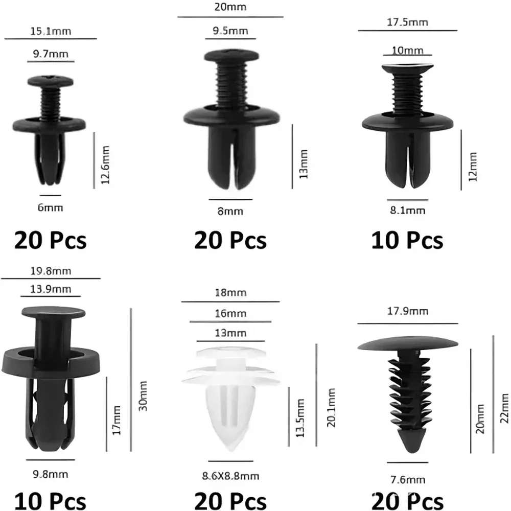 Kit clip di fissaggio automatico da 100 pezzi - Fermi multi-dimensione per parafango, paraurti, rivestimento delle porte e pannelli dell'auto