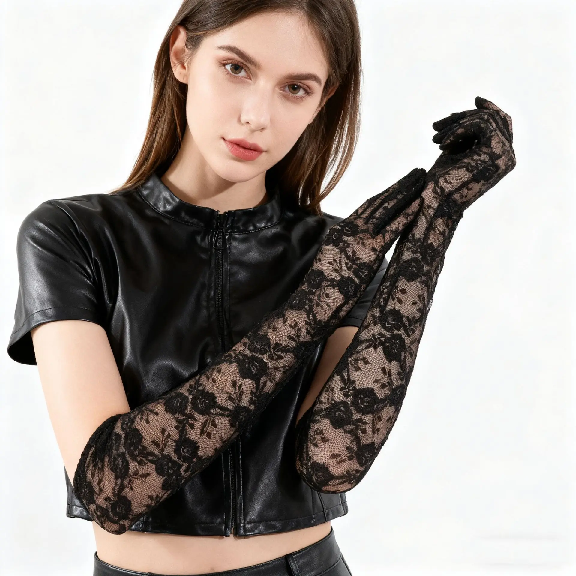 Gloves Lace Flower Mid Length Thin Full Finger Sun Protection Driving Cycling Party Performance Women Multicolor Lightweight