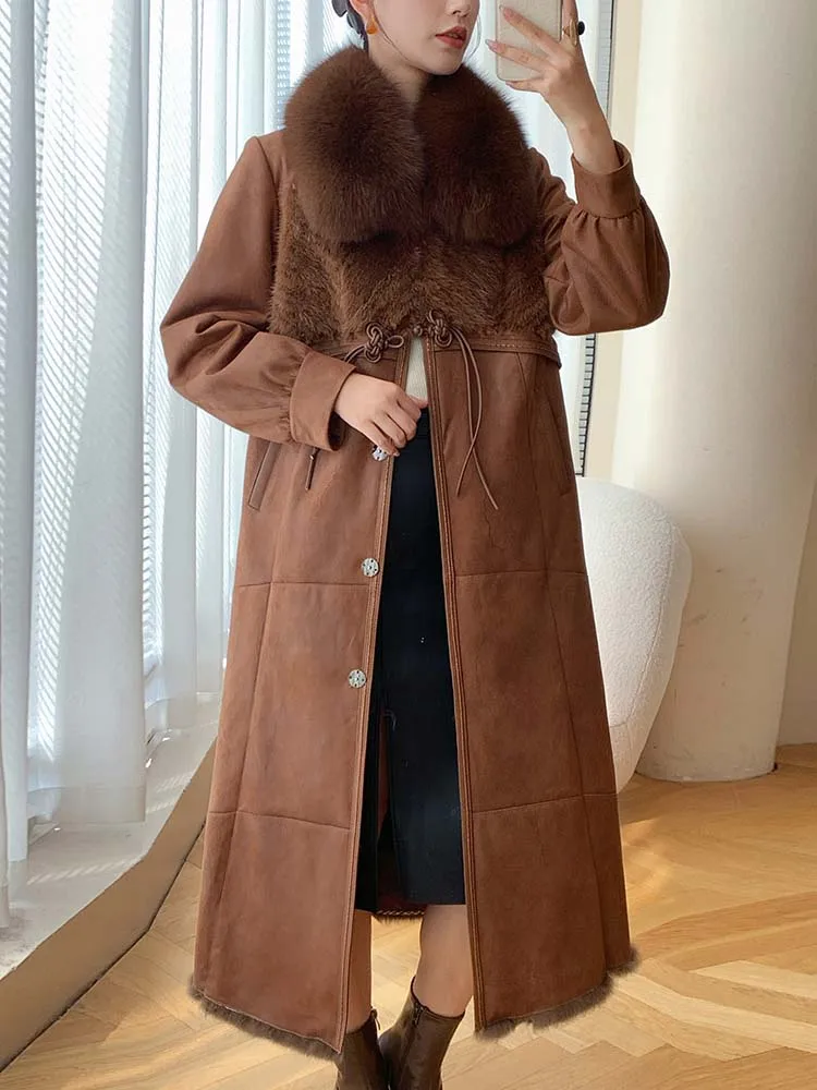 Fur Collar Winter Leather Jacket Women Plush Thickened Mid Length Korean Leather Jacket