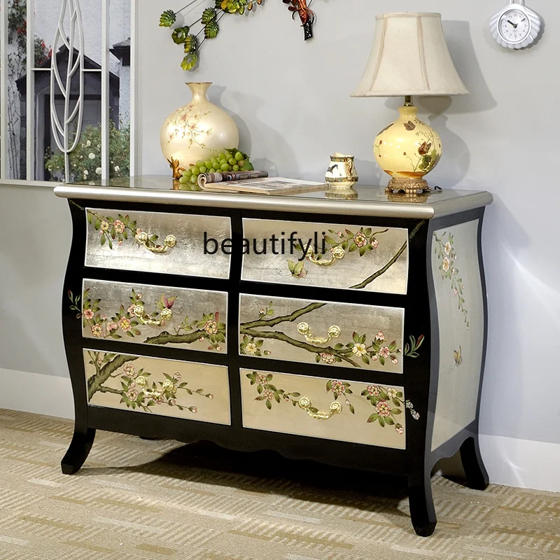 

New Chinese-style entrance cabinet foyer partition, hand-painted storage decoration bedroom light luxury solid wood