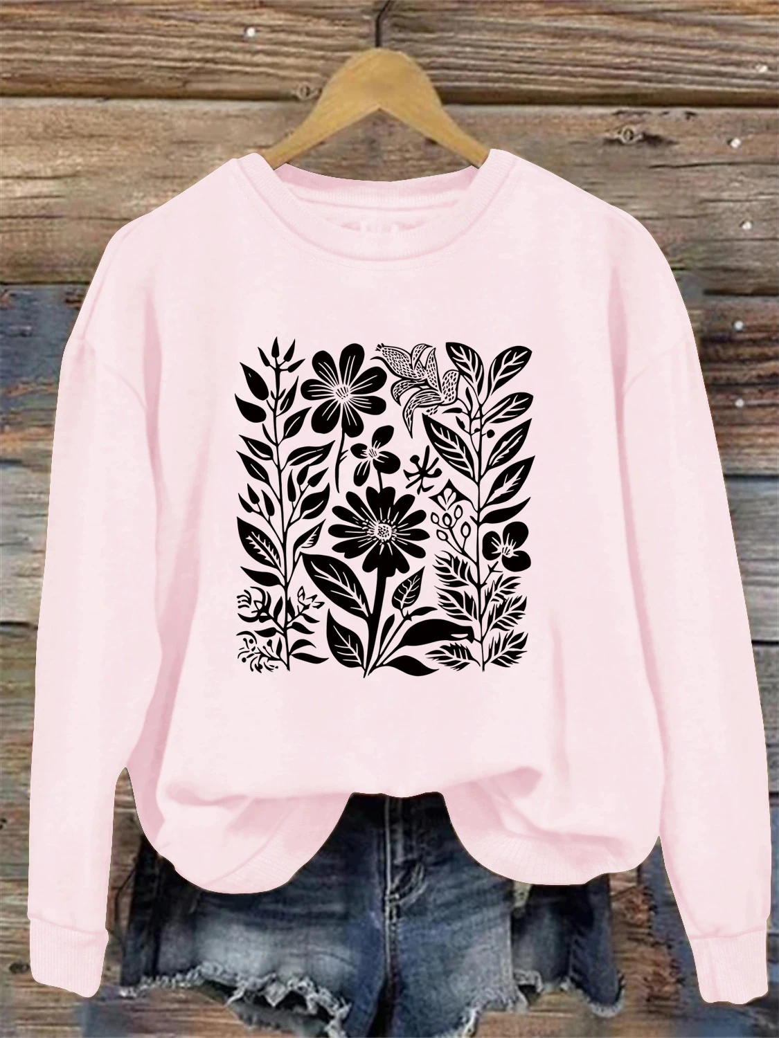 

Flowers print sweatshirt, crew neck casual sweatshirt for winter & fall, women's clothing