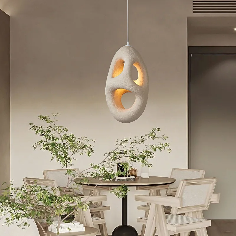 New Style Wabi Sabi Beige Porous Shape Pendant Lamp for Living Room House Bedroom Bedside LED Light Suspension Chandelier Lustre view 3