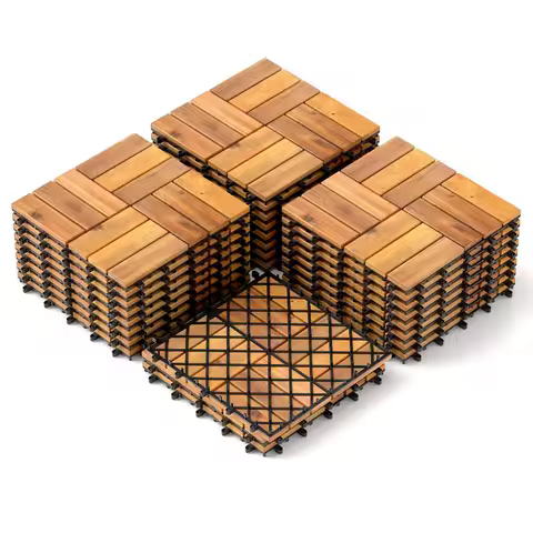27 PCS Interlocking Patio Deck Tile, 12&rdquo; x 12&rdquo; Acacia Wood Patio Tiles, Tool-Free Installation, 27 sq. Ft Flooring, Customized