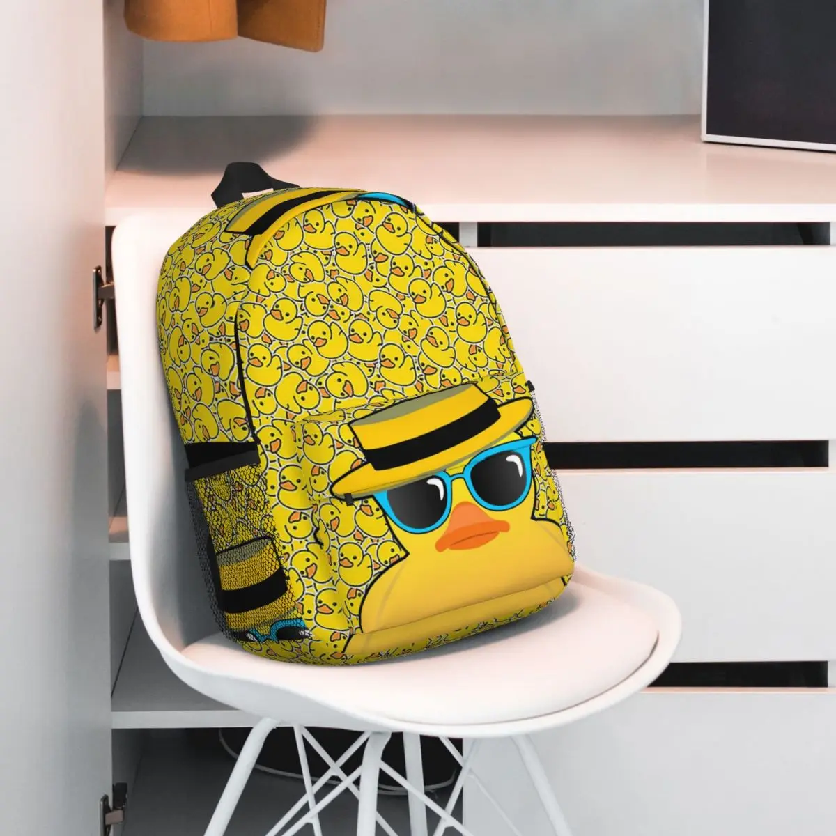 Mochilas de goma Duck Ducky Wearing Boater Hat y gafas de sol para niños y niñas, bolsa de libros para estudiantes, bolsas escolares, bolsa de hombro