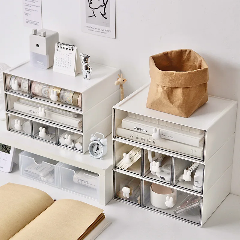 Transparent Desktop Stationery Storage Box Drawer Rack Organizer Desk Jewelry Cosmetic Stationery Storage Boxes Home Organizers