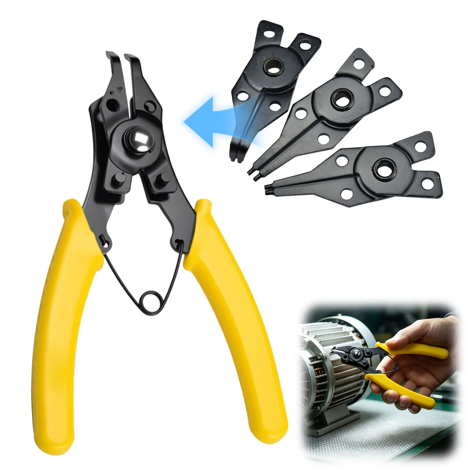 4 In 1 Steel Snapper Clamp Set With 45/90 Degree Jaw C Clip Circlip Lock Ring Removal Tool Anti-Slip Interchangeable Plier Set
